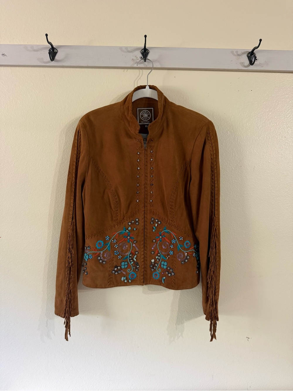 Double D Ranch Brown Suede Fringe Jacket with Turquoise Embroidery